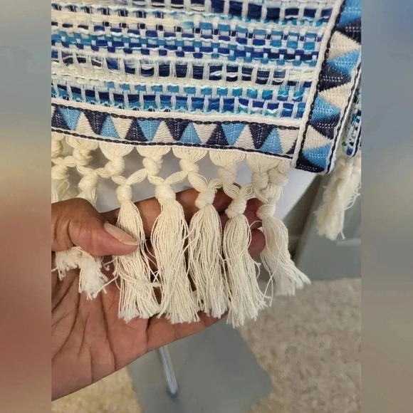 Boston Proper Blue White Tweed Fringe Fully Lined Blazer Jacket(8) - Picture 9 of 13